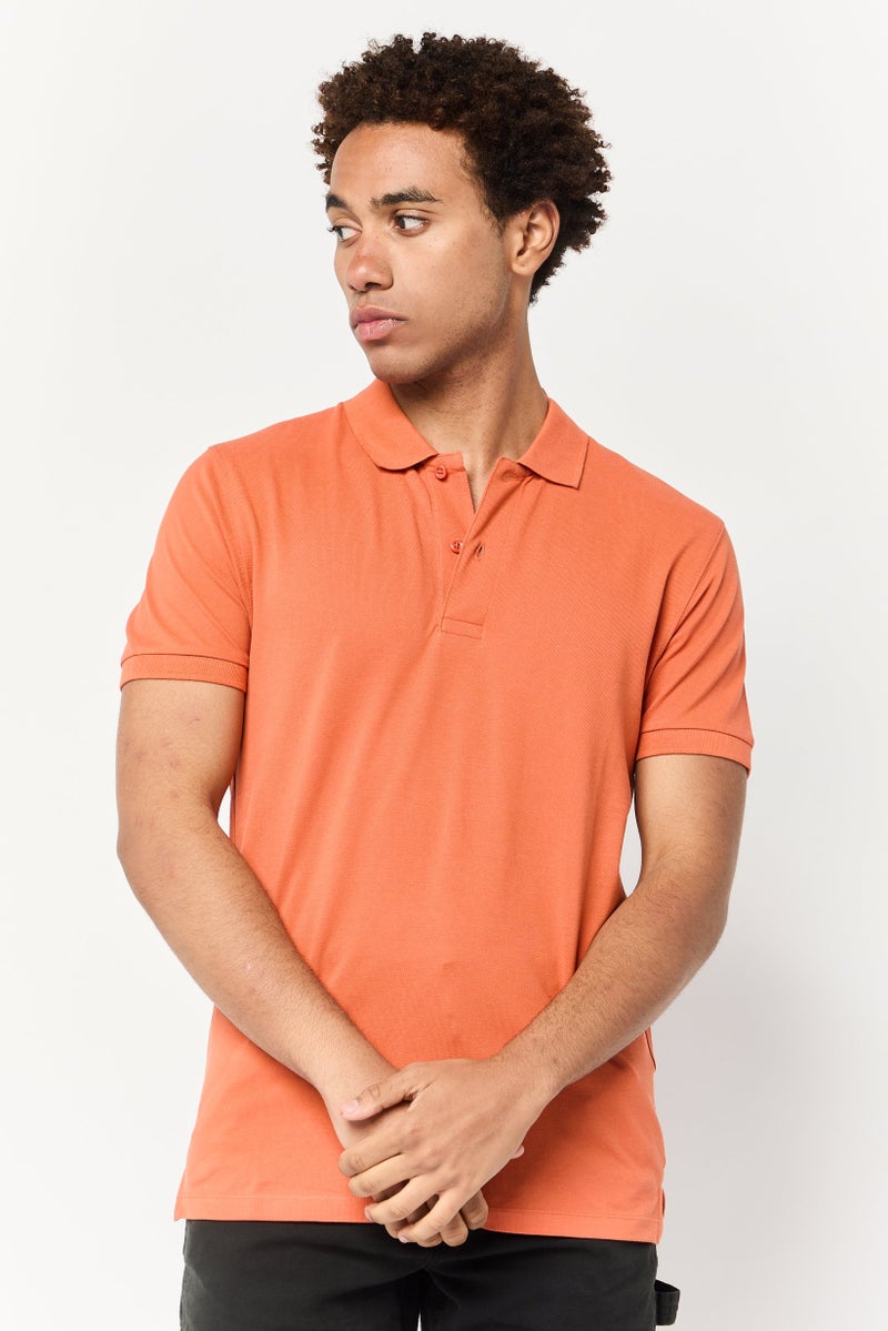 Celio Men Regular Fit Plain Short Sleeves Polo Shirt, Orange - Image 1